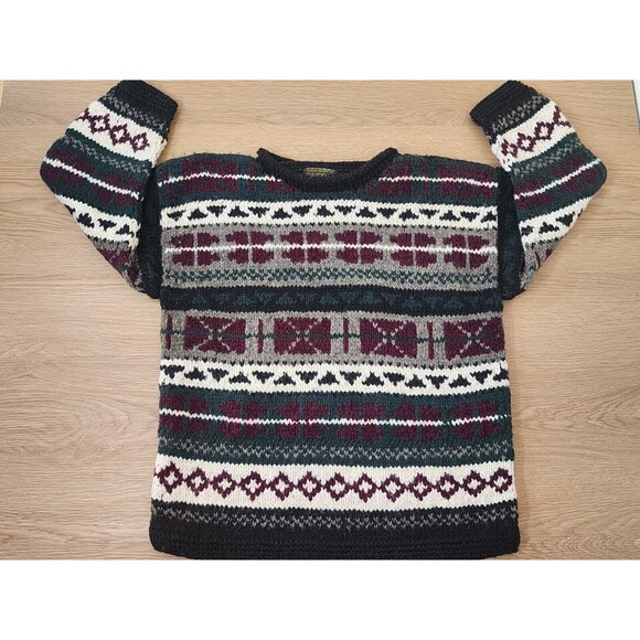 VINTAGE Rey Wear Sweater Mens XL Wool Handmade Nordic Geometric Ski - Picture 8 of 12